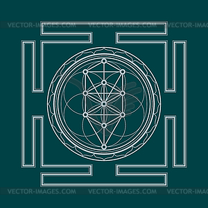 Monochrome outline tree of life yantra - vector image