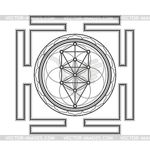 Monochrome outline tree of life yantra - vector clip art