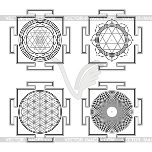 Monocrome outline hindu yantra s set - vector clip art