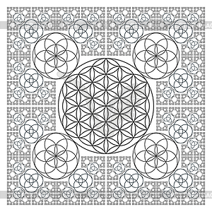 Circle outline flower of life fractal sacred - white & black vector clipart