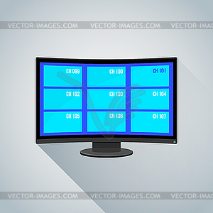 Colorful channels curved screen tv - vector clip art