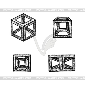 Dotted style polyhedron set - vector clipart