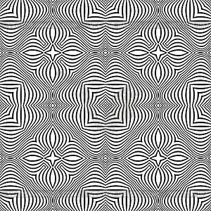 Optical art abstract striped seamless deco pattern - white & black vector clipart