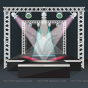 Color flat podium stage banner back lights truss - color vector clipart