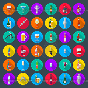 Alcohol bottles glasses and barman tools icon set - vector clip art