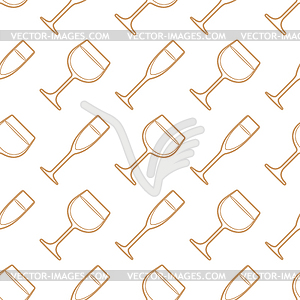 Outline champagne wine glasses seamless pattern - vector image