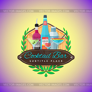 Color flat cocktail bar emblem template - vector image