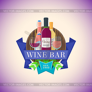 Color flat wine bar emblem template - vector clip art