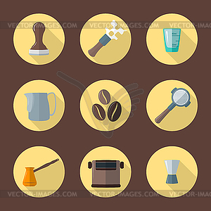 Coffee barista equipment icons - vector clipart