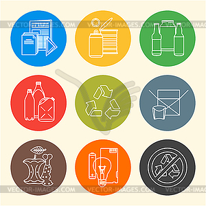Recycle waste segregation icons - vector clipart
