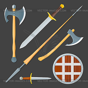 Medieval cold weapon set - vector image