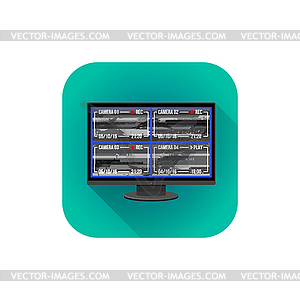 Плоский монитор видеонаблюдения - векторизованное изображение клипарта