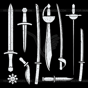 Средневековая коллекция холодного оружия - векторное изображение клипарта