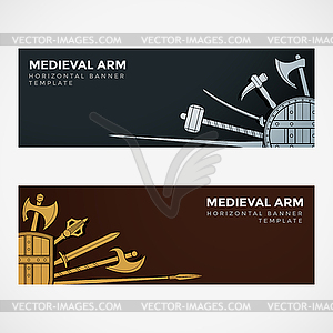 Средневековые баннеры с холодным оружием - изображение в векторном виде