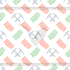 Crypto currency mining seamless pattern - vector clip art