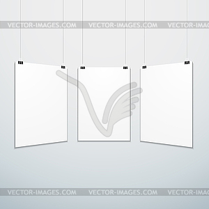 Vertical suspended poster set mockup - vector clipart