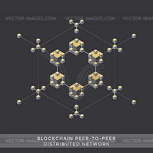 Концепция технологии криптовалюты блокчейн - цветной векторный клипарт