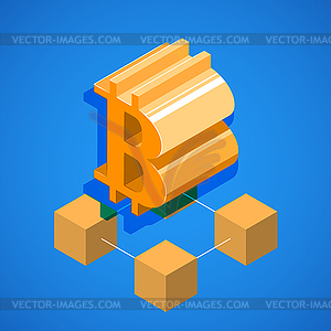 Изометрическая криптовалюта знак биткойн - векторное изображение
