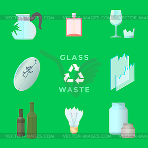 Recycle glass waste management set - vector image