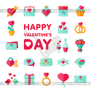 Valentine day icon set in flat - vector image