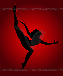 Flexible dancing girl in red light - vector clip art