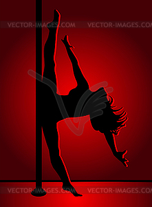 Flexible dancing girl in red light - vector clip art