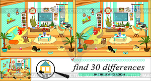 Find 30 differences. Cozy House series - vector clipart