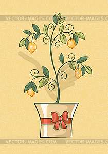 Лимонное дерево в горшке праздничный - векторный клипарт Royalty-Free