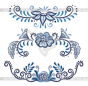 Flowers in Gzhel style - color vector clipart