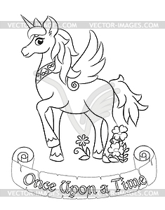 Coloring book Fabulous white unicorn  - vector clip art