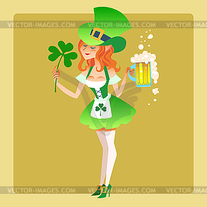 Girl elf green costume St. Patrick day - vector clipart / vector image