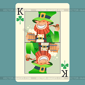 Playing card king green leprechaun St. Patrick day - vector image