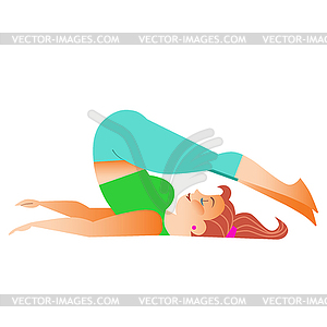 Normal little fat woman doing yoga - vector image