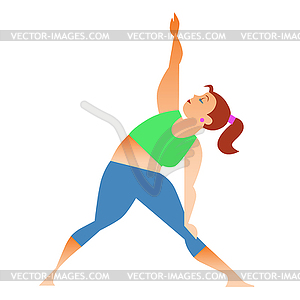 Normal little fat woman doing yoga - vector clip art