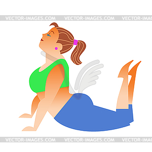 Normal little fat woman doing yoga - royalty-free vector clipart