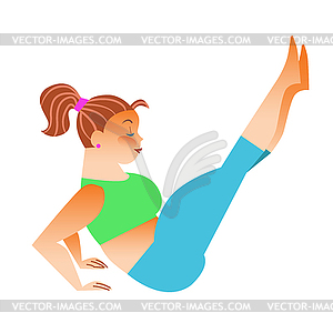 Normal little fat woman doing yoga - vector image