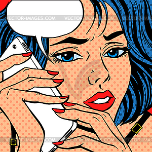 Madchen Telefongesprach Pop Art Weinlese Comic Vector Clipart