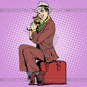 Man kitten and suitcase - vector clipart