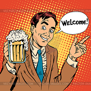 Man welcome to beer restaurant - vector image