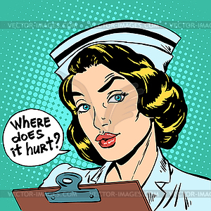 Where does it hurt nurse question - vector clip art