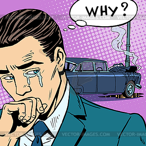 Man cries car accident - vector image