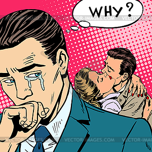 Cheating love man weeps his wife with her lover - vector clip art