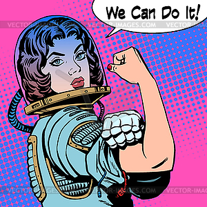 Женщина-космонавт мы можем сделать это силой протеста - клипарт в формате EPS