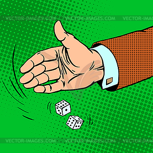 Case die is dice throwing hand business concept - vector clipart