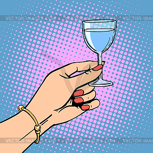 Стекло вино женщина тост - векторное изображение EPS
