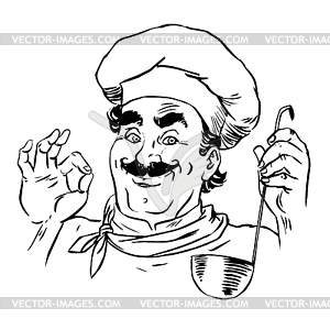 Professional chef restaurant line art - vector clipart