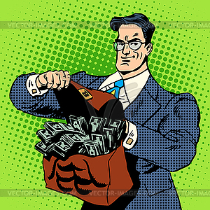 Super businessman suitcase money - vector clipart