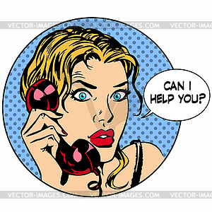 Communication phone woman said I can help you. - vector image