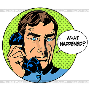 What happened man phone question online support - vector clipart