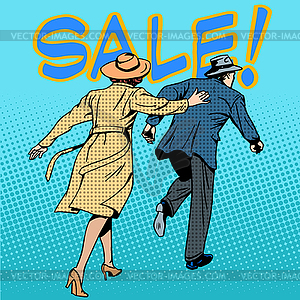 Family running sale retro style pop art - vector clipart